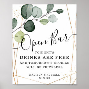 Affiche Panneau de bar ouvert à cadre doré géométrique Euc