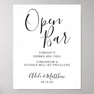 Affiche Panneau de bar ouvert à script moderne simple