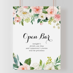 Affiche Panneau de bar ouvert de mariage à feuillage vert 