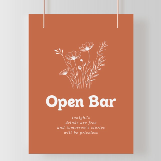 Affiche Panneau de bar ouvert de mariage aux fleurs sauvag (Créateur téléchargé)