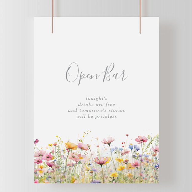 Affiche Panneau de bar ouvert de mariage de fleurs sauvage (Créateur téléchargé)