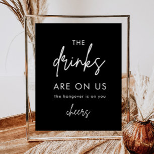 Affiche Panneau de bar ouvert de mariage drôle noir minima