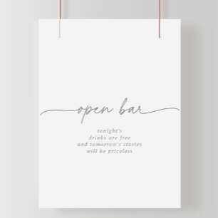 Affiche Panneau de bar ouvert de mariage minimaliste gris