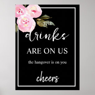 Affiche Panneau de bar ouvert de mariage noir minimaliste