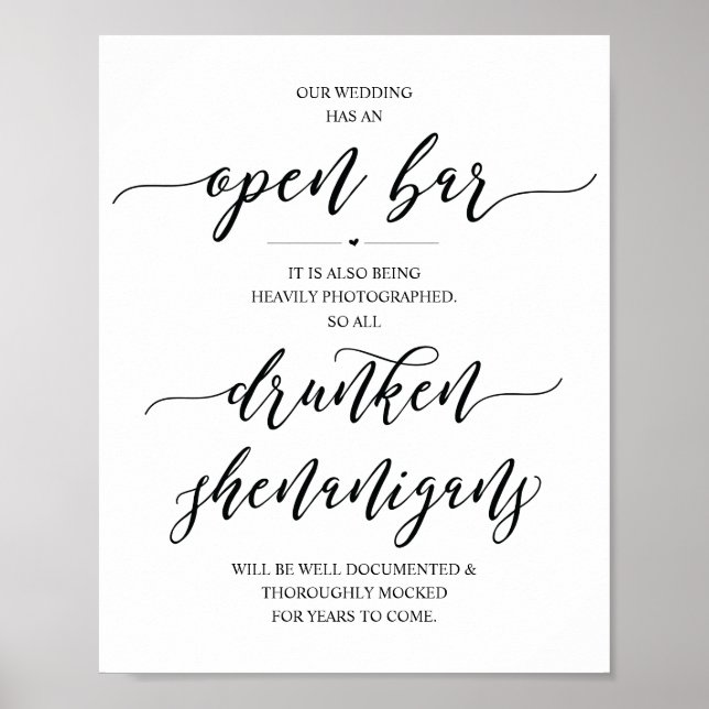 Affiche Panneau de bar ouvert pour mariage, frasques enivr (Devant)