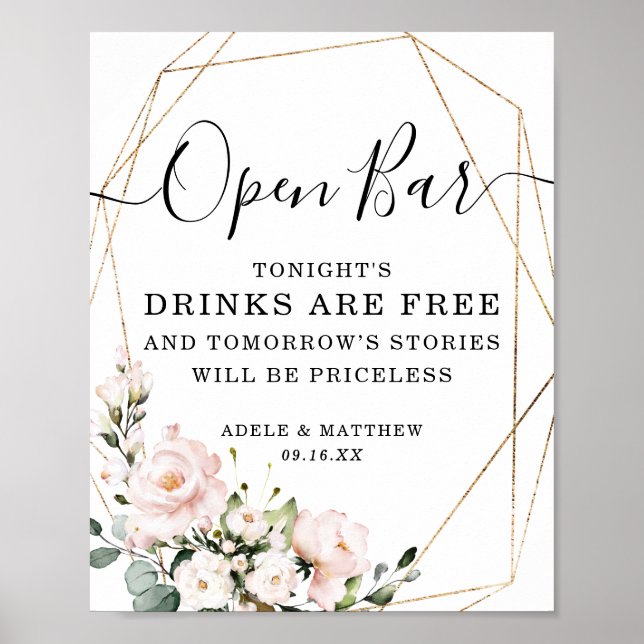 Affiche Panneau de bar ouvert rose pâle à forme géométriqu (Devant)