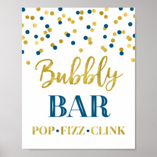Affiche Panneau de bar pétillant bleu marine or confettis