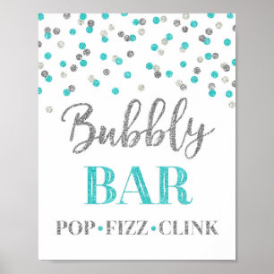 Affiche Panneau de bar pétillant Confetti Bleu Argent