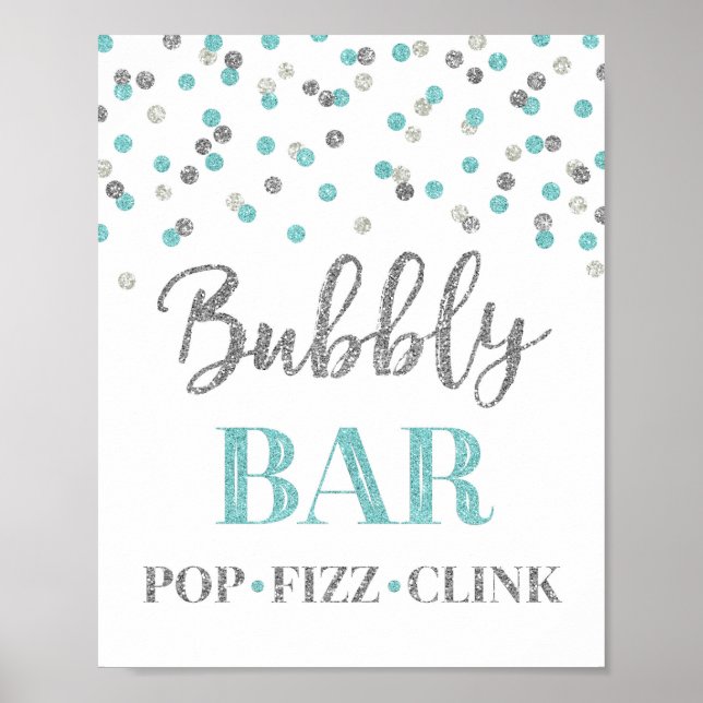 Affiche Panneau de bar pétillant Confetti Bleu Argent (Devant)
