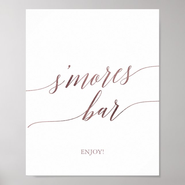 Affiche Panneau de bar S'mores calligraphié en or rose élé (Devant)