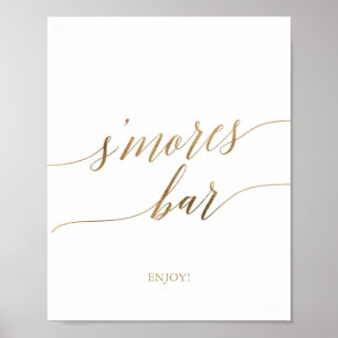 Affiche Panneau de bar S'mores de calligraphie dorée éléga