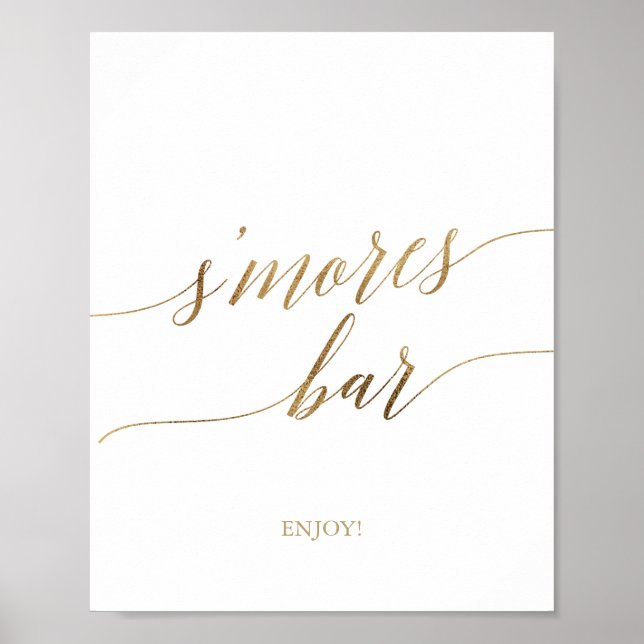 Affiche Panneau de bar S'mores de calligraphie dorée éléga (Devant)