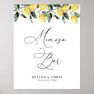Affiche Panneau de bar vert moderne Lemon Floral mimosa