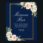 Affiche panneau de barre bleu marine mimosa floral<br><div class="desc">Un design floral avec de belles fleurs d'aquarelle blush. Le texte et les couleurs de cette affiche peuvent être modifiés.</div>
