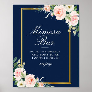Affiche panneau de barre bleu marine mimosa floral