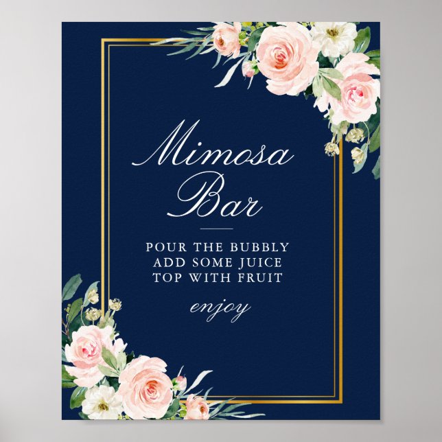 Affiche panneau de barre bleu marine mimosa floral (Devant)