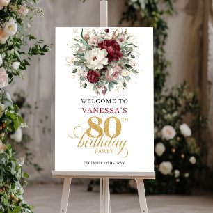 Affiche Panneau de bienvenue 80e anniversaire floral borde