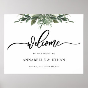 Affiche Panneau de bienvenue à feuilles de feuillage