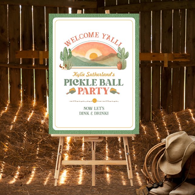Affiche Panneau de bienvenue à la fête de pickleball weste (Welcome guests to your western theme pickleball party with this fun sign)
