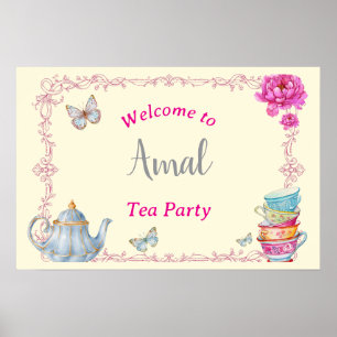 Affiche Panneau de bienvenue à la fête du thé aquarelle