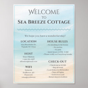 Affiche Panneau de bienvenue à la maison de plage avec les