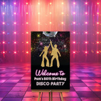 Panneau de bienvenue à la soirée rétro Disco 70
