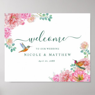 Affiche Panneau de bienvenue à l'aquarelle verte florale r