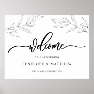 Affiche Panneau de bienvenue à motif de feuilles de feuill