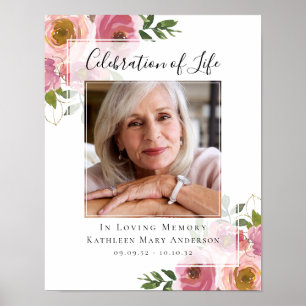 Affiche Panneau de bienvenue à motif floral rose en souven