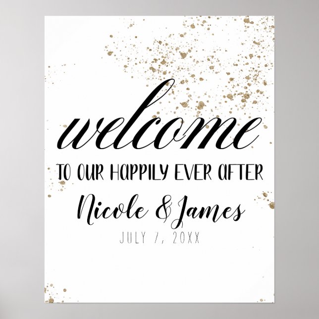 Affiche Panneau de Bienvenue à Notre Mariage Noir et Or (Devant)