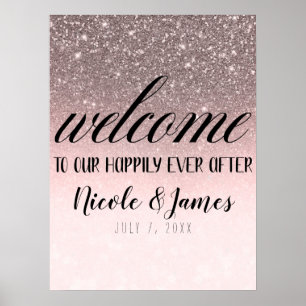 Affiche Panneau de bienvenue à notre mariage paillettes ar