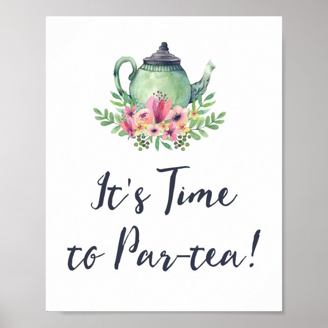 Affiche Panneau de bienvenue à une fête du thé à l'aquarel (Devant)