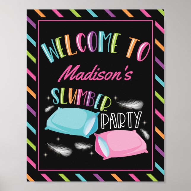 Affiche Panneau de bienvenue à une soirée pyjama néon arc- (Devant)