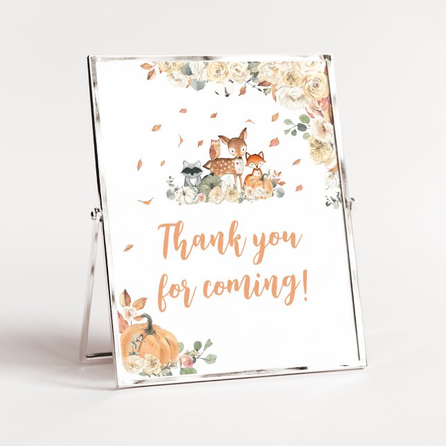Affiche Panneau de bienvenue Animaux de la forêt fleurie (Floral Woodland Animals Baby Shower Thank you for coming Sign)