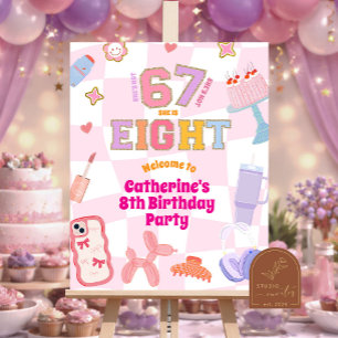 Affiche Panneau de bienvenue anniversaire 8 ans vague rose