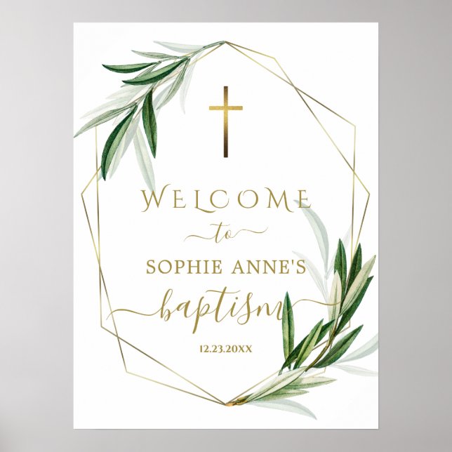 Affiche Panneau de bienvenue au baptême feuilles d'olive c (Devant)