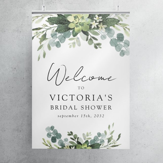 Affiche Panneau de bienvenue au mariage aquarelle eucalypt (Créateur téléchargé)