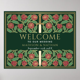Affiche Panneau de bienvenue au mariage royal Épée florale