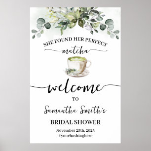 Affiche Panneau de bienvenue au thé matcha à l'eucalyptus 