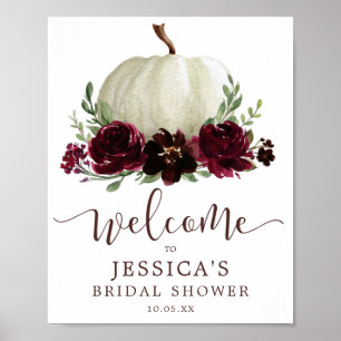 Affiche Panneau de bienvenue automne citrouille bordeaux