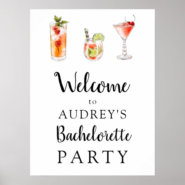 Affiche Panneau de bienvenue aux boissons de cocktail pour (Devant)