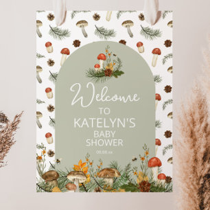Affiche Panneau de bienvenue aux champignons et fleurs sau