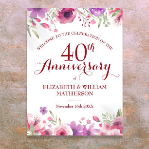 Affiche Panneau de bienvenue aux roses pour les 40 ans de