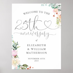 Affiche Panneau de bienvenue avec cœur et fleurs pour le 2