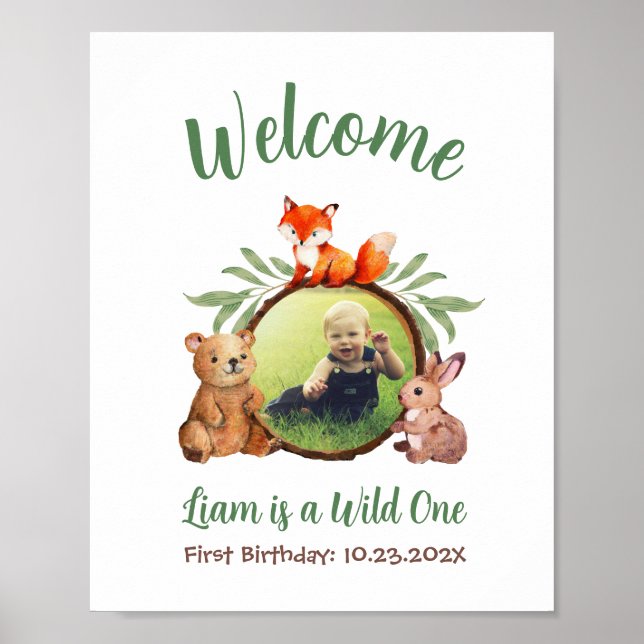 Affiche Panneau de bienvenue avec des animaux mignons de l (Devant)