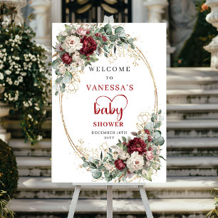 Affiche Panneau de bienvenue Baby Shower à la verdure flor