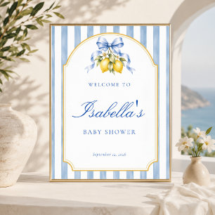 Affiche Panneau de bienvenue Baby Shower Amalfi Blue rayé 