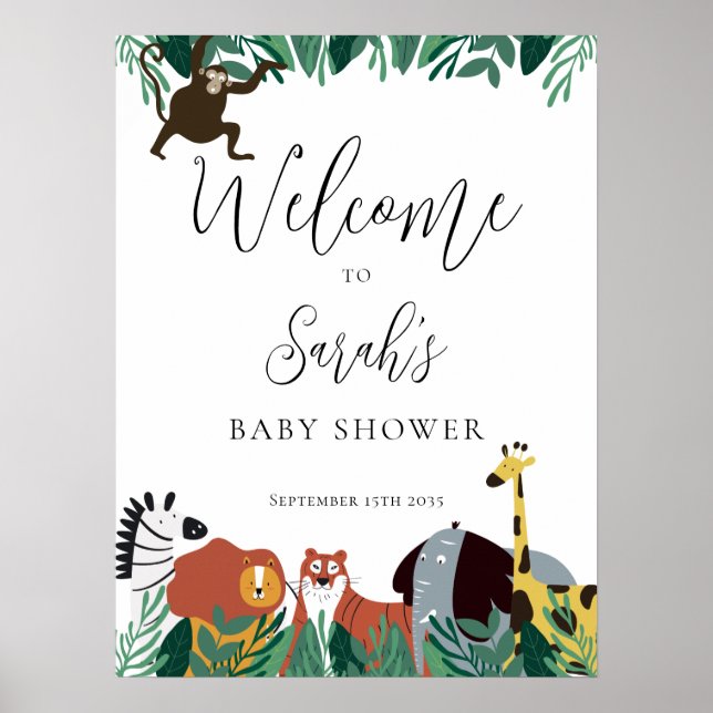 Affiche Panneau de bienvenue Baby Shower Animaux de Safari (Devant)