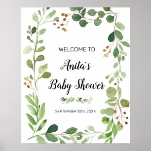 Affiche Panneau de bienvenue Baby Shower aquarelle de verd