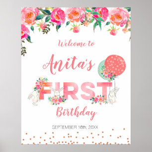 Affiche Panneau de bienvenue Baby Shower aquarelle lapin